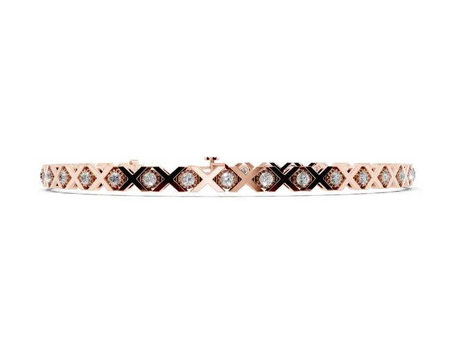 Round Lab-Grown Diamond XO Tennis Bracelet | Polished X Links | Rose Gold