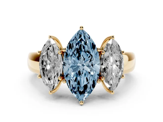 Marquise 3 Stone Engagement Ring Setting for a Fancy Blue Lab-Grown Diamond | Yellow Gold