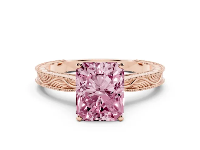 Radiant Cut Engraved Engagement Ring Setting for a Fancy Pink Lab-Grown Diamond | Rose Gold