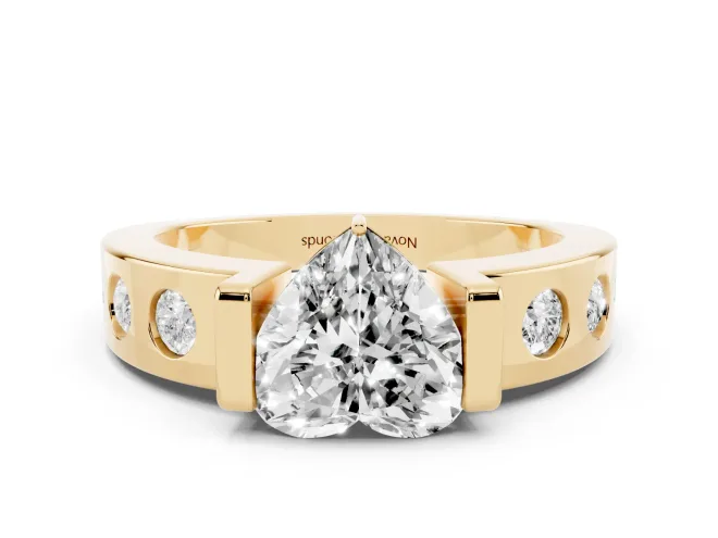 Heart Cut Diamond Channel-Set Band Ring Set in Yellow gold with Bezel Prong Setting