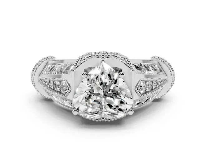 Heart Cut Diamond Vintage-Inspired Milgrain Ring Set in Platinum with Accent Split Shank