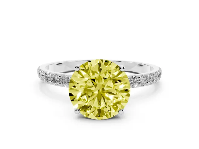 Round Pavé Solitaire Engagement Ring Setting for a Fancy Yellow Lab-Grown Diamond | Slim Band | Sterling Silver
