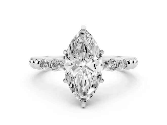 Marquise Beaded Solitaire Engagement Ring Setting | Bezel Accents | White Gold
