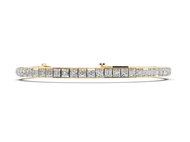 Princess Cut Lab-Grown Diamond Channel Set Tennis Bracelet | Box Clasp | Yellow Gold