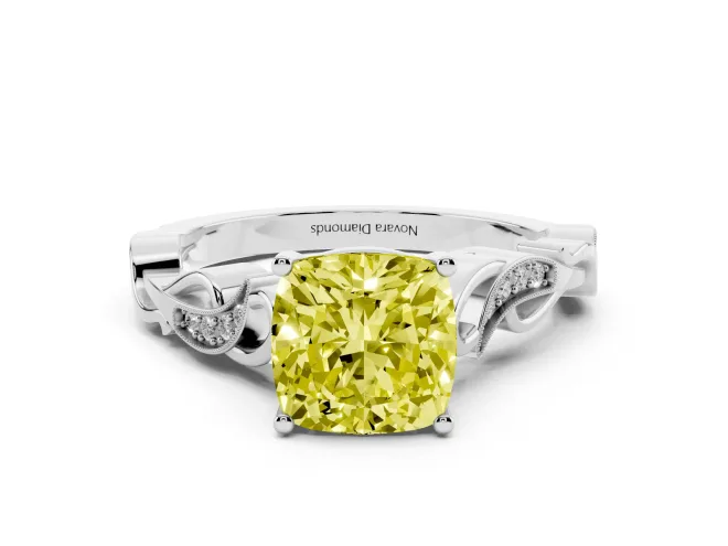 Cushion Cut Vine Engagement Ring Setting for a Fancy Yellow Lab-Grown Diamond | White Gold