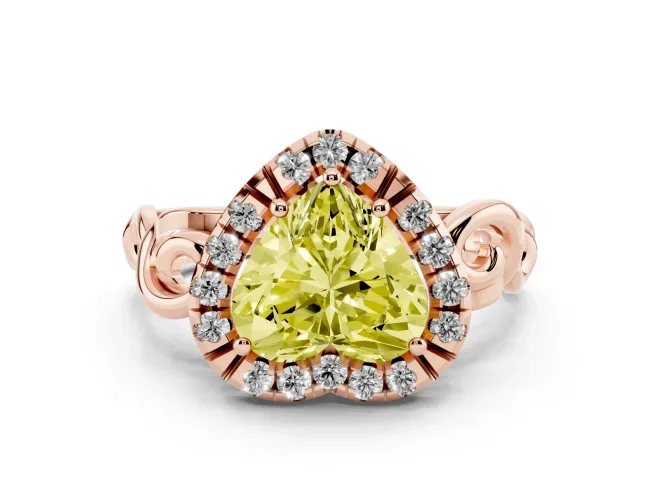 Heart-Shaped Filigree Halo Engagement Ring Setting for a Fancy Yellow Lab-Grown Diamond | Rose Gold