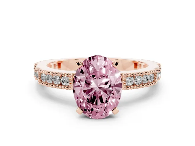 Oval Vintage Pavé Engagement Ring Setting for a Fancy Pink Lab-Grown Diamond | Rose Gold