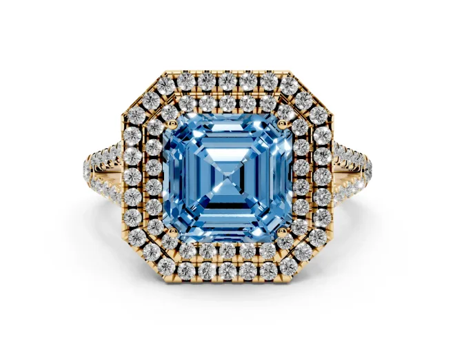 Asscher Cut Halo Engagement Ring Setting for a Fancy Blue Lab-Grown Diamond | Yellow Gold - Design NV-24799