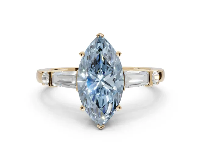 Marquise Tapered Baguette Engagement Ring Setting for a Fancy Blue Lab-Grown Diamond | Yellow Gold