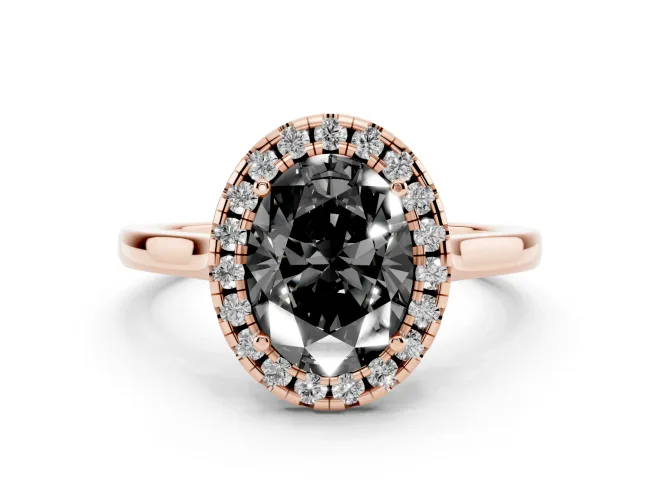 Oval Halo Engagement Ring Setting for a Black Center | Flat Tapered Band | Rose Gold