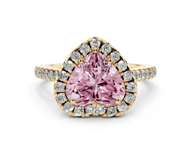 Heart-Shaped Raised Halo Engagement Ring Setting for a Fancy Pink Lab-Grown Diamond | Yellow Gold