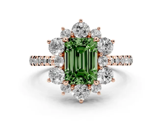 Emerald Cut Star Floral Halo Engagement Ring Setting for a Fancy Green Lab-Grown Diamond | Rose Gold
