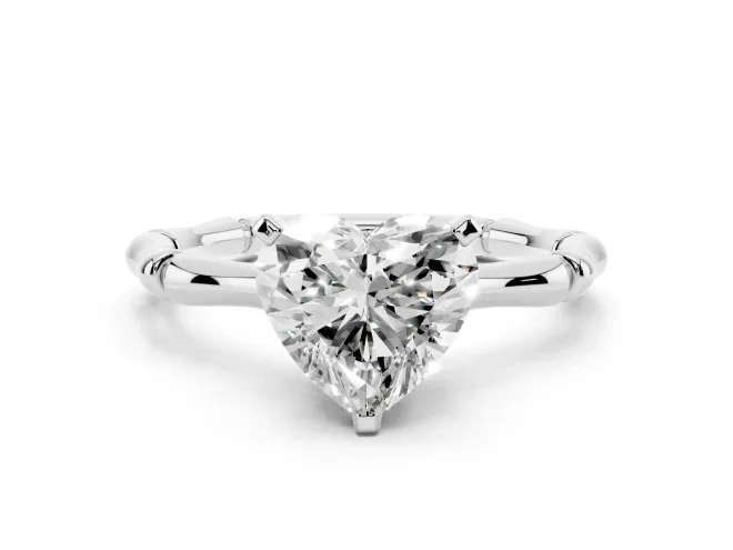 Heart Cut Diamond Solitaire Ring Set in White gold with Bamboo Band and Prong Setting