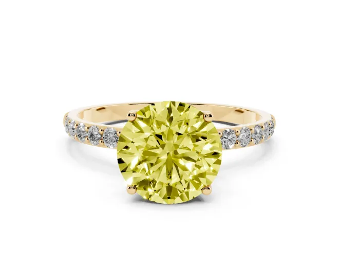 Round Pavé Engagement Ring Setting for a Fancy Yellow Lab-Grown Diamond | Slim Band | Yellow Gold