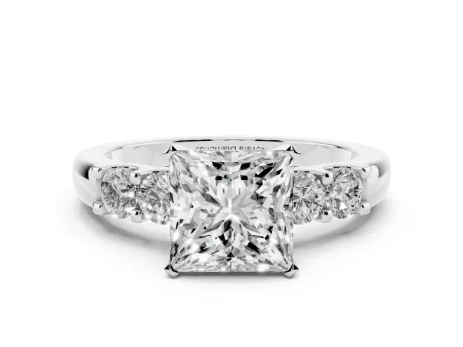 Princess Cut Five Stone Engagement Ring Setting | Prong-Set Side Stones | White Gold