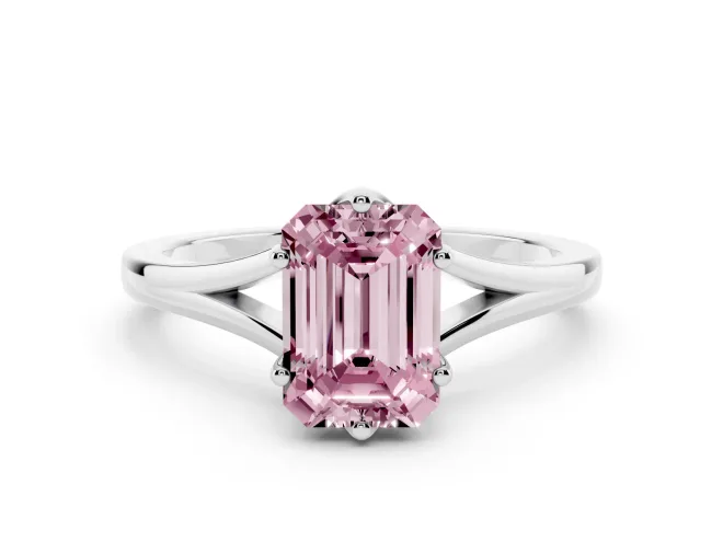 Emerald Cut Split Shank Engagement Ring Setting for a Fancy Pink Lab-Grown Diamond | White Gold