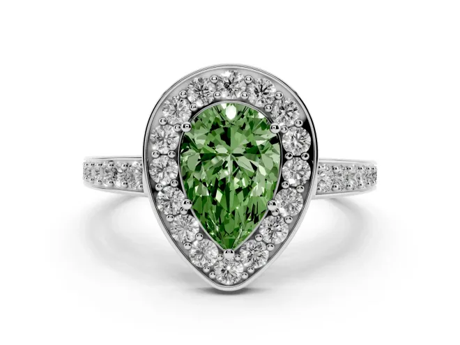 Pear-Shaped Framed Halo Engagement Ring Setting for a Fancy Green Lab-Grown Diamond | White Gold