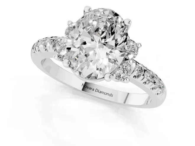 Oval Cut Diamond Three-Stone Pavé Ring Set in Silver with Prong Setting – second view