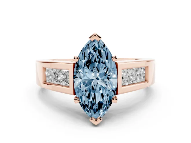 Marquise Channel-Set Engagement Ring Setting for a Fancy Blue Lab-Grown Diamond | Rose Gold