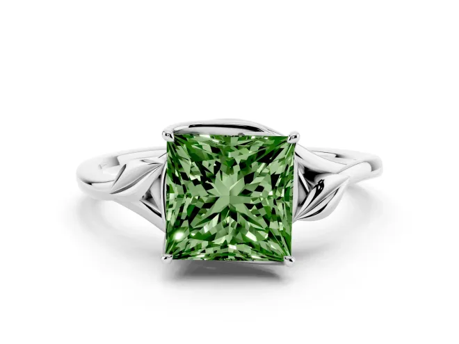 Princess Cut Leaf Bypass Solitaire Engagement Ring Setting for a Fancy Green Lab-Grown Diamond | Platinum