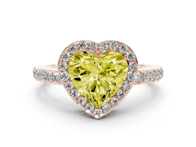 Heart-Shaped Halo Pavé Engagement Ring Setting for a Fancy Yellow Lab-Grown Diamond | Heart Cutout Gallery | Rose Gold