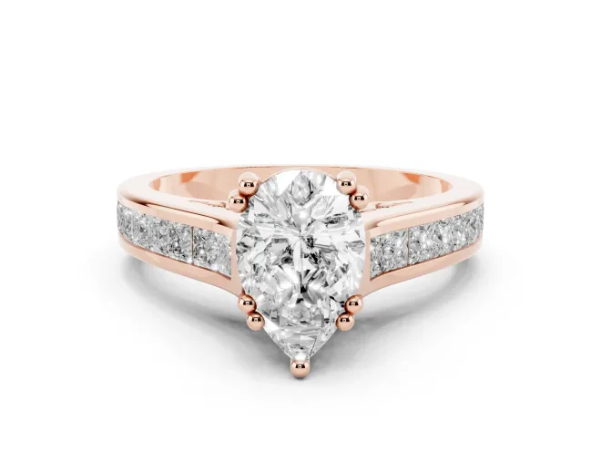 Pear-Shaped Cathedral Channel Set Engagement Ring Setting | Double Claw Prongs | Rose Gold