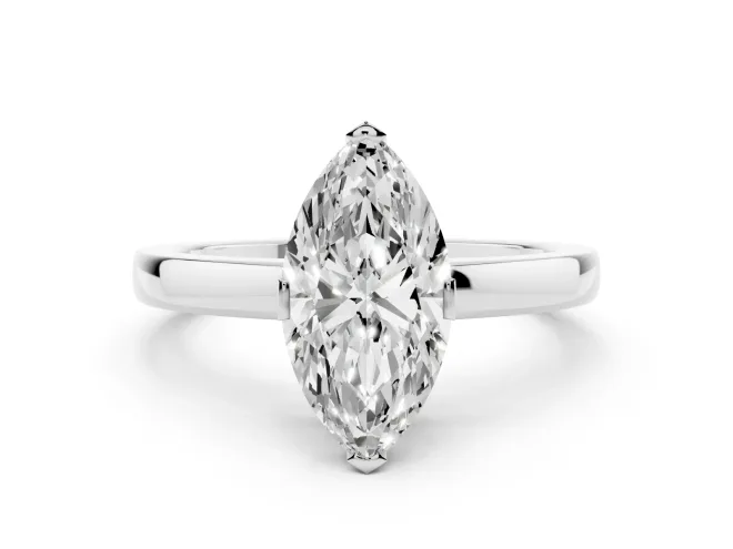 Marquise Cut Diamond Solitaire Ring Set in White gold with Prong Head and Smooth Polished Band