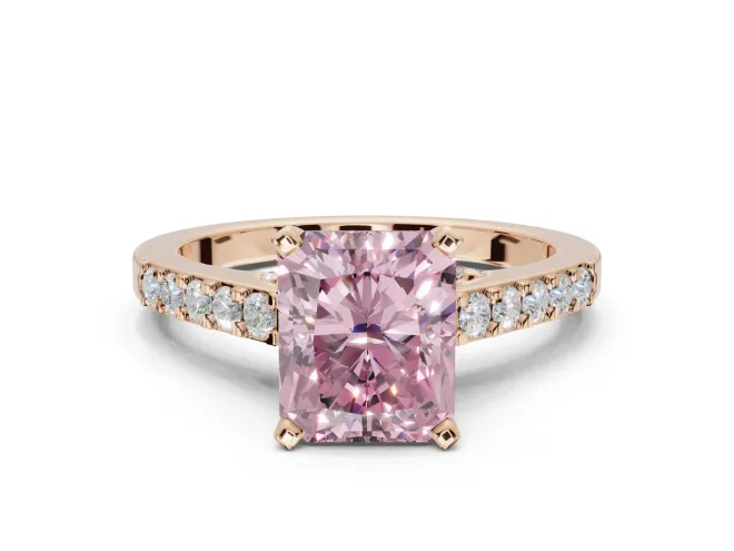 Radiant Cut Pavé Solitaire Engagement Ring Setting for a Fancy Pink Lab-Grown Diamond | Crossover Gallery | Rose Gold