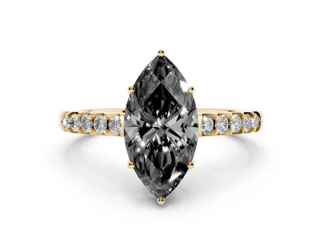 Marquise Hidden Halo Engagement Ring Setting for a Black Center | Yellow Gold