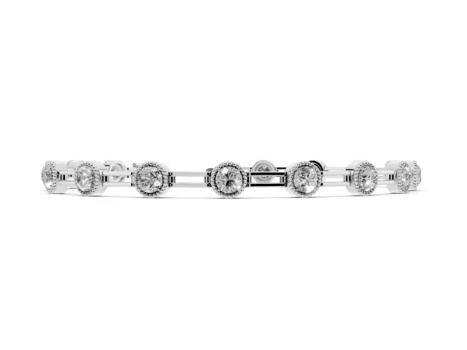 Round Lab-Grown Diamond Milgrain Bezel Tennis Bracelet | Open Link Band | Sterling Silver