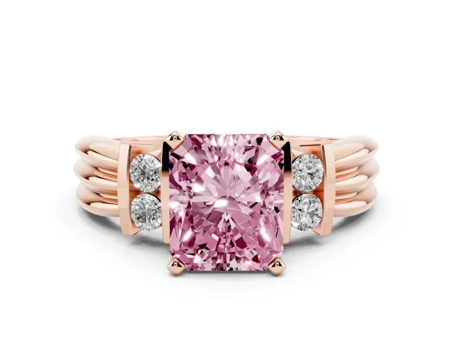Radiant Cut Bar-Set Engagement Ring Setting for a Fancy Pink Lab-Grown Diamond | Rose Gold