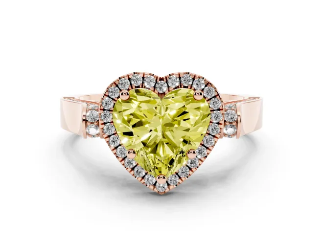 Fancy Yellow Heart Cut Diamond Halo Ring Set in Rose gold with Twist Band and Pavé Accents