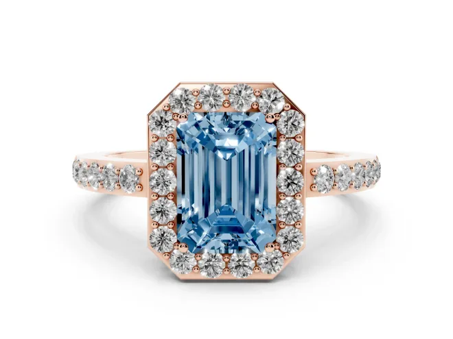 Emerald Cut Halo Engagement Ring Setting for a Fancy Blue Lab-Grown Diamond | Rose Gold - Design NV-24751