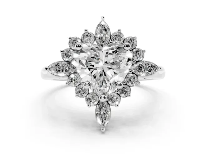 Heart-Shaped Cluster Halo Engagement Ring Setting | White Gold