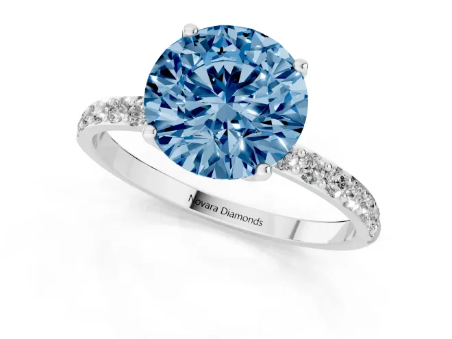 Round Pave Engagement Ring Setting for a Fancy Blue Lab-Grown Diamond | Slim Band | Sterling Silver – second view