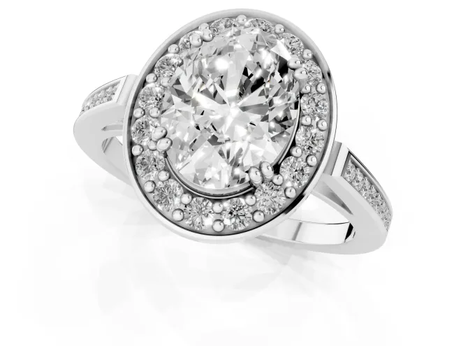 Oval Cut Diamond Halo Ring Set in Silver with Accent-Lined Split Shank and Prong Setting – second view