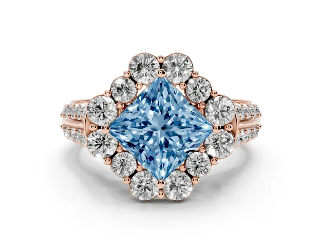 Princess Cut Large Accent Halo Engagement Ring Setting for a Fancy Blue Lab-Grown Diamond | Graduated Pavé | Rose Gold