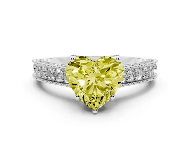 Heart-Shaped Hidden Halo Engagement Ring Setting for a Fancy Yellow Lab-Grown Diamond | Milgrain Pavé | Platinum