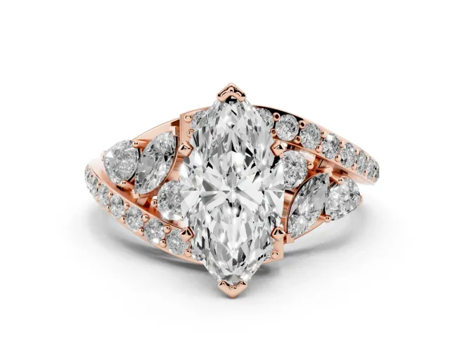 Marquise Bypass Pavé Engagement Ring Setting | Marquise and Pear Accents | Rose Gold