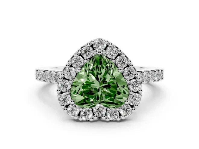 Heart-Shaped Halo Engagement Ring Setting for a Fancy Green Lab-Grown Diamond | Single Row Pavé Band | White Gold