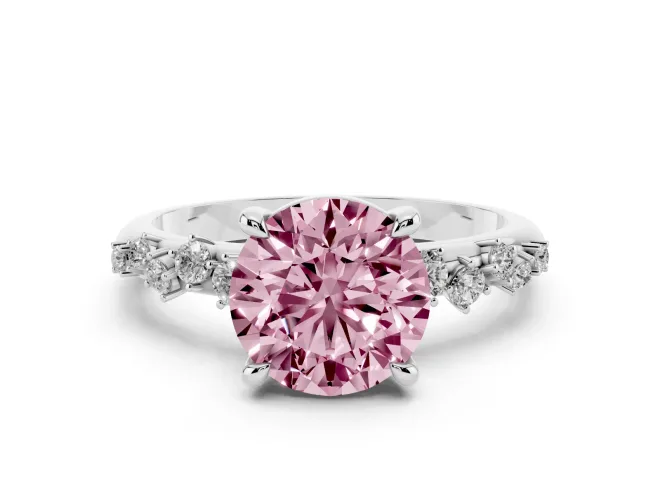 Round Graduated Accent Engagement Ring Setting for a Fancy Pink Lab-Grown Diamond | White Gold