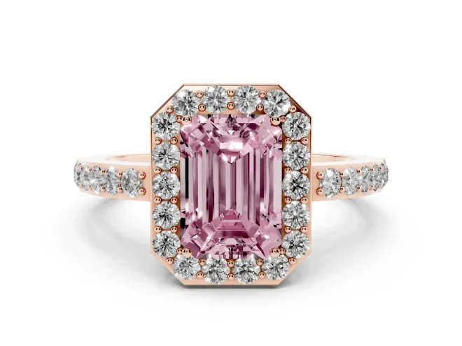 Emerald Cut Halo Engagement Ring Setting for a Fancy Pink Lab-Grown Diamond | Rose Gold - Design NV-24751