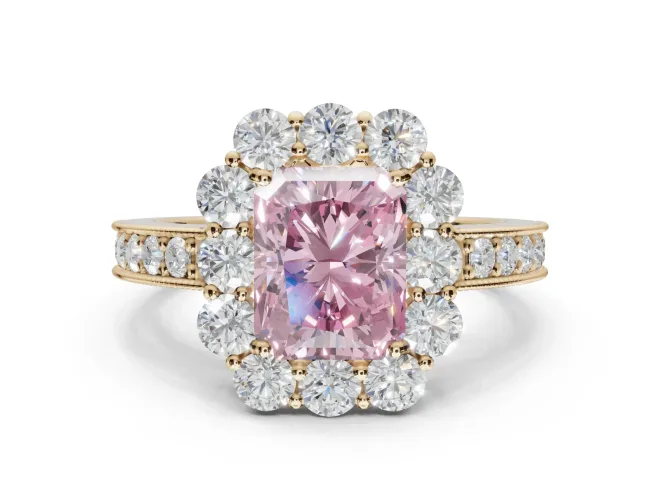 Radiant Cut Halo Engagement Ring Setting for a Fancy Pink Lab-Grown Diamond | Yellow Gold - Design NV-24711