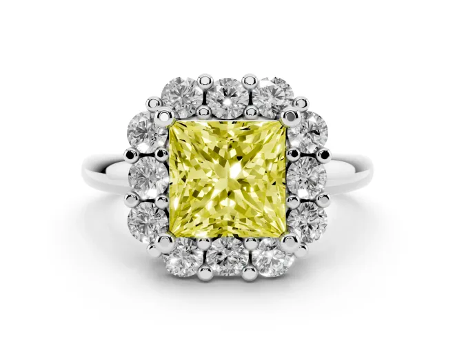 Princess Cut Halo Engagement Ring Setting for a Fancy Yellow Lab-Grown Diamond | White Gold - Design NV-24726