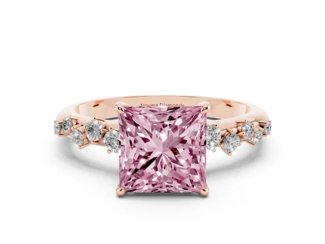 Princess Cut Graduated Solitaire Engagement Ring Setting for a Fancy Pink Lab-Grown Diamond | Rose Gold