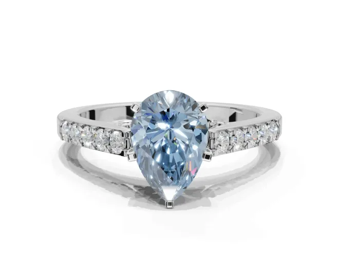 Pear-Shaped Pavé Engagement Ring Setting for a Fancy Blue Lab-Grown Diamond | Crossover Gallery | Sterling Silver