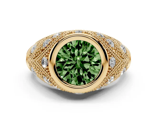 Round Vintage Bezel Engagement Ring Setting for a Fancy Green Lab-Grown Diamond | Yellow Gold