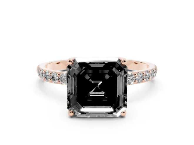 Asscher Cut Pavé Solitaire Engagement Ring Setting for a Black Center | Slim Band | Rose Gold