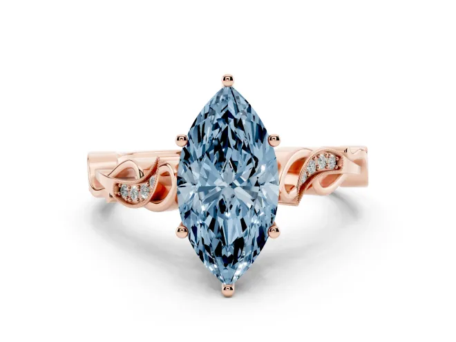 Marquise Vine Engagement Ring Setting for a Fancy Blue Lab-Grown Diamond | Rose Gold