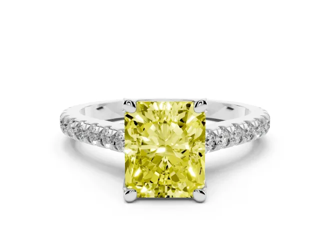 Radiant Cut Hidden Halo Pavé Engagement Ring Setting for a Fancy Yellow Lab-Grown Diamond | Claw Prongs | Platinum